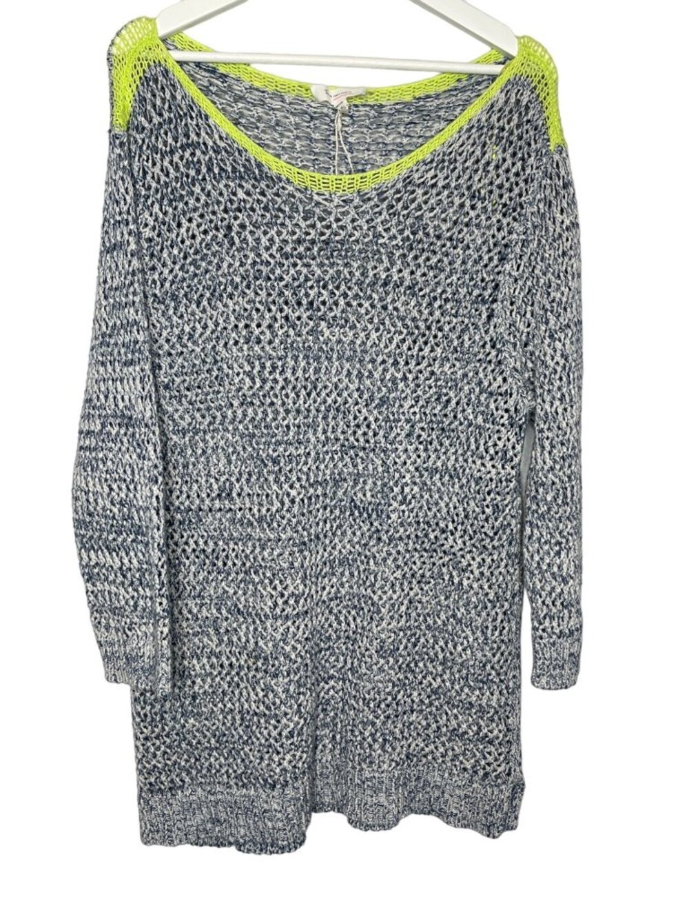 Vince Camuto Blue Open Knit Sweater Tunic Womens XL Neon Trim
